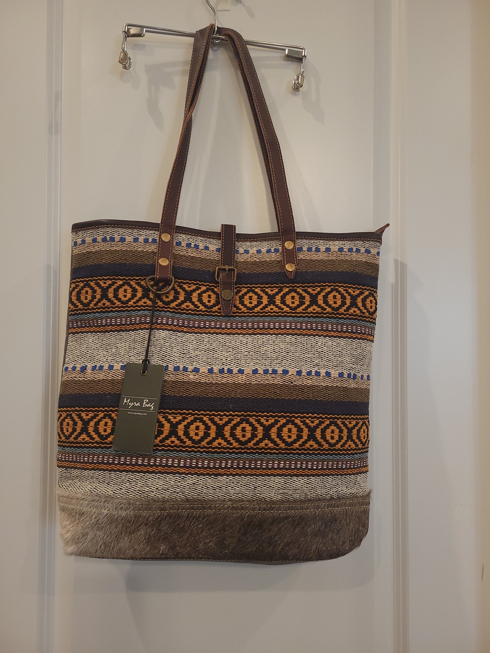 Boho Stripe Tote in Brown and Tan with Leather and Suede